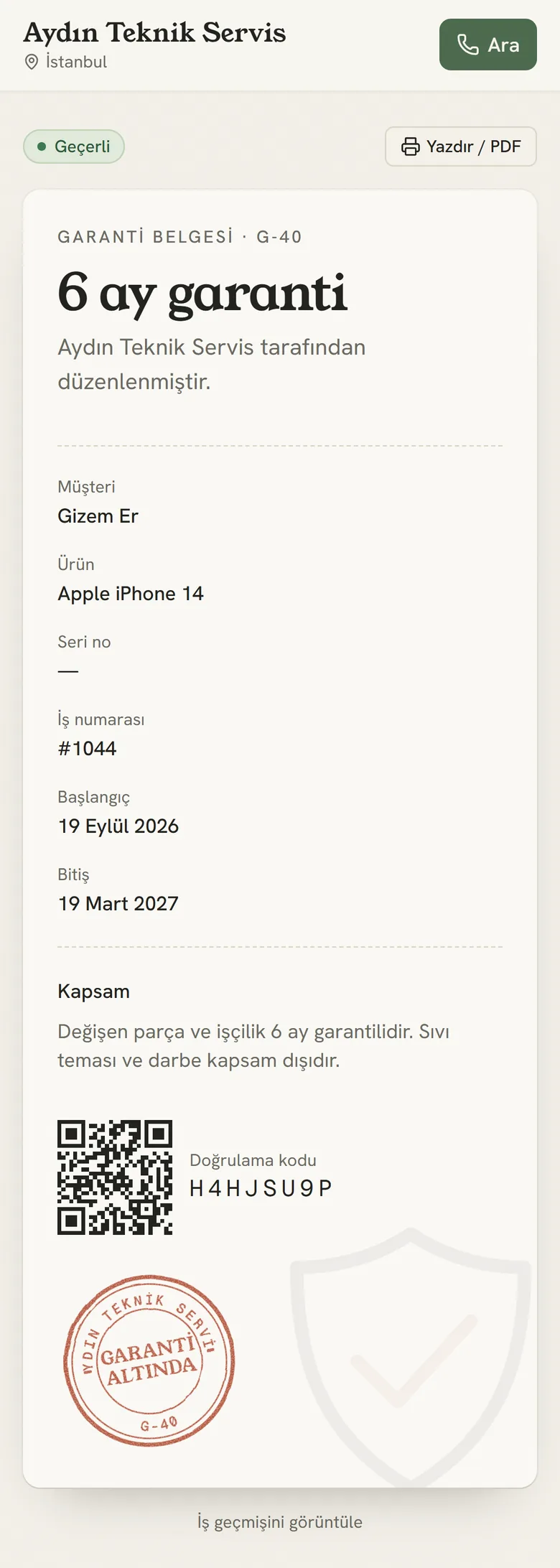 Uygulamadan ekran görüntüsü
