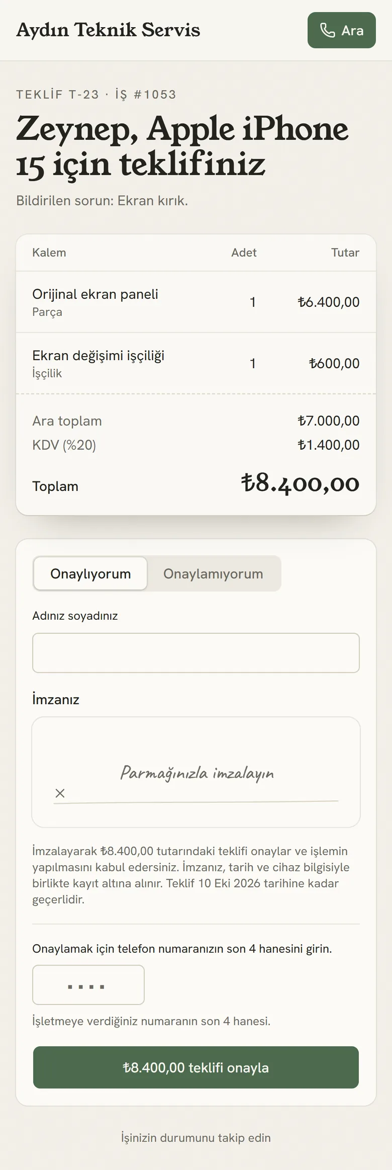 Uygulamadan ekran görüntüsü