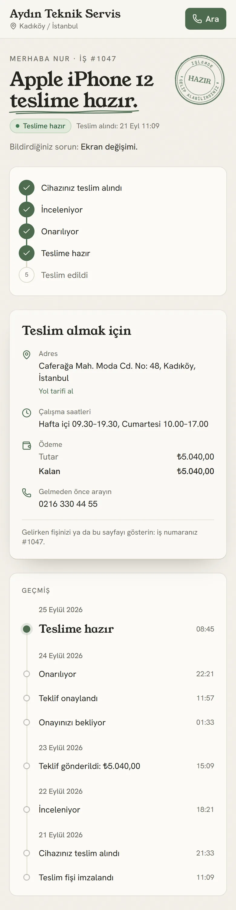 Uygulamadan ekran görüntüsü